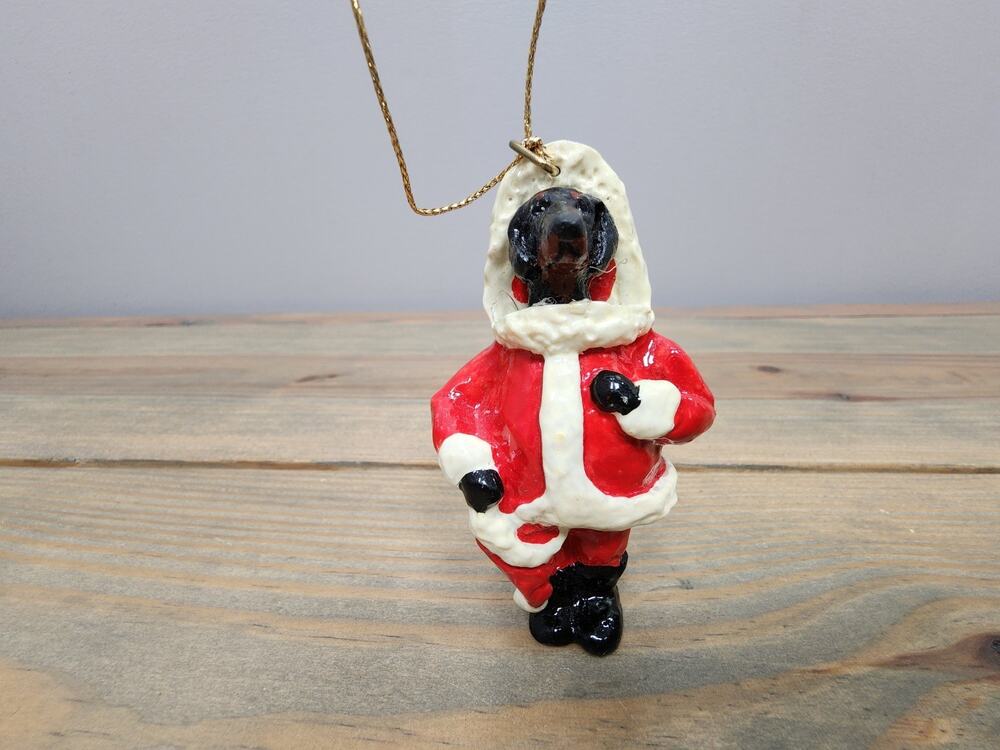 Dachshund Christmas Ornament Vintage Standing In Santa Suit